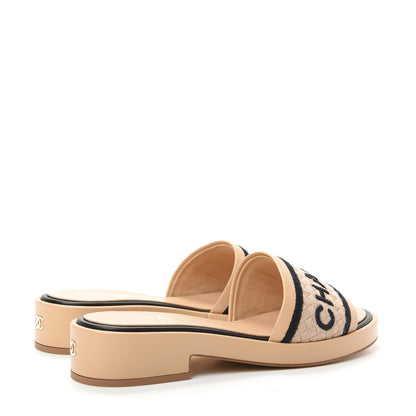 Chanel Lambskin Embroidered Logo Mule 41 Beige Black 4 of 11
