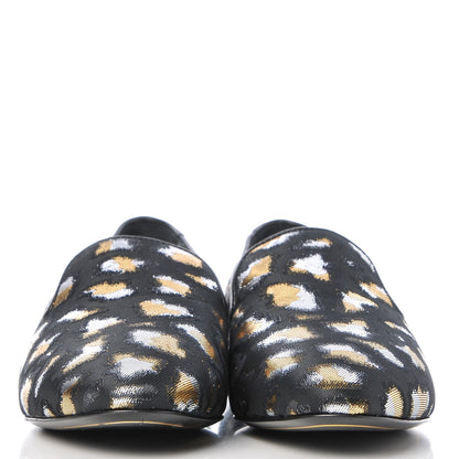 Saint Laurent Jacquard Leopard Print Smoking Loafers 37.5 Black 3 of 12