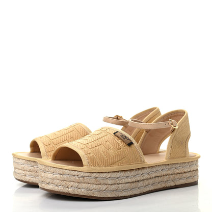 Fendi Raffia FF Embroidered Espadrille Platform Sandals 36 Natural 3 of 8