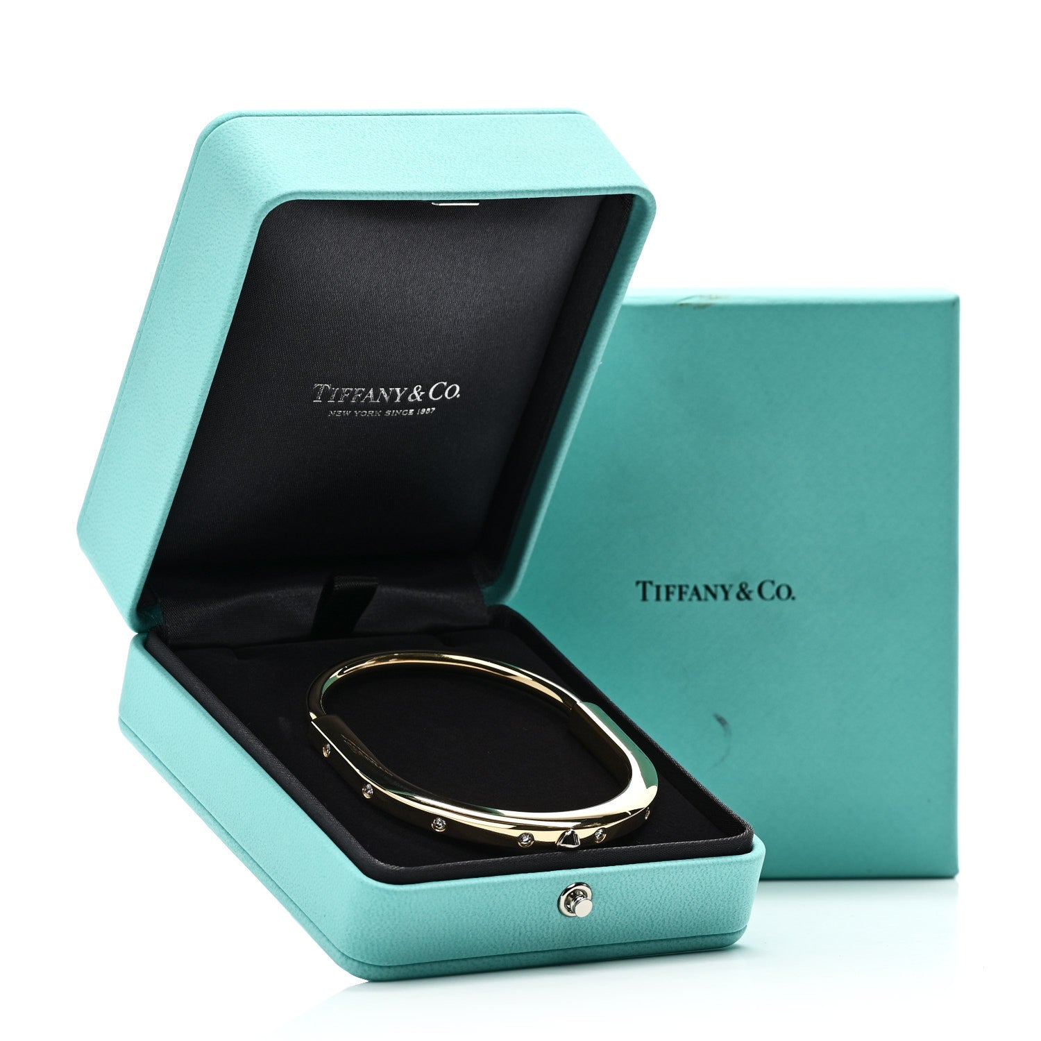 Tiffany 18K Yellow Gold Diamond Tiffany Lock Bangle Bracelet 6 of 6