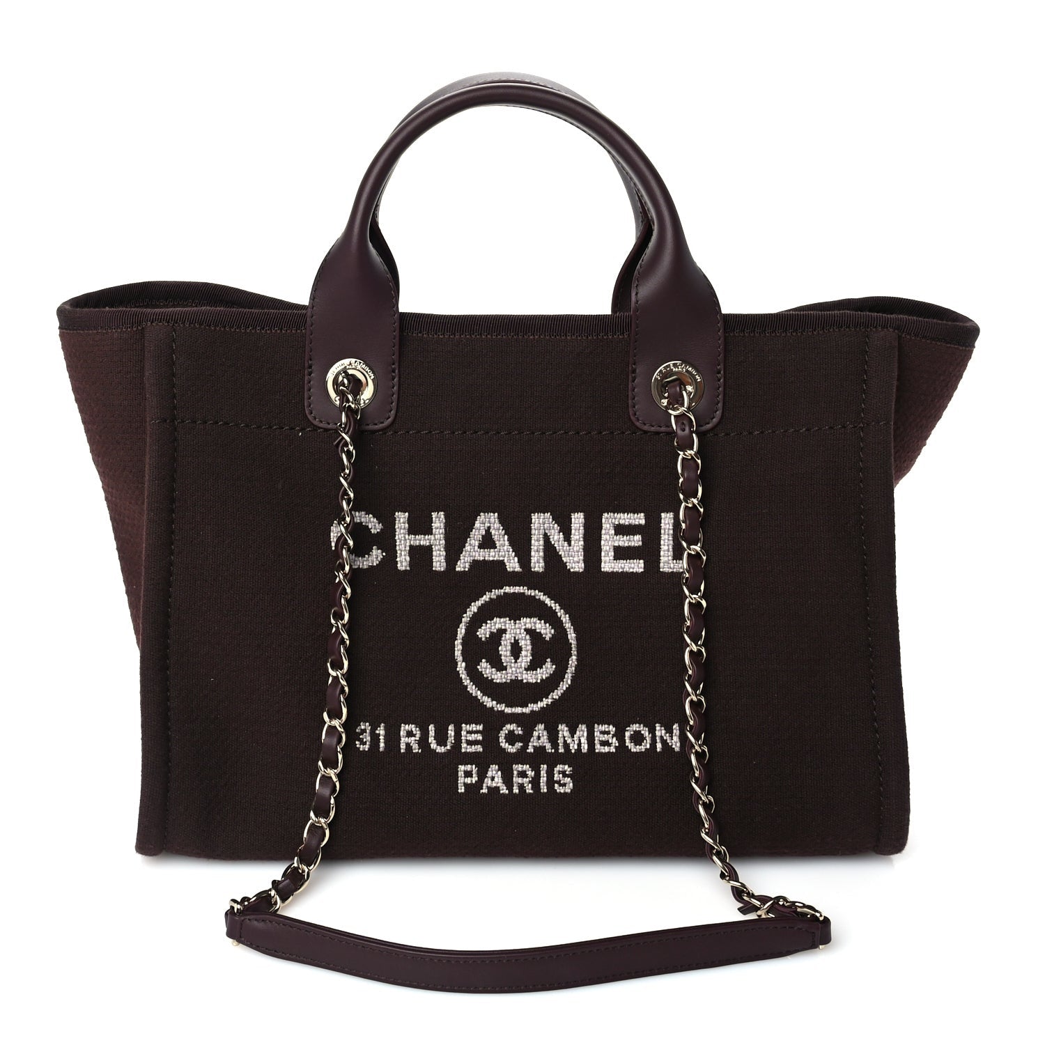 Chanel Mixed Fibers Calfskin Small Deauville Tote  Burgundy 1 of 9