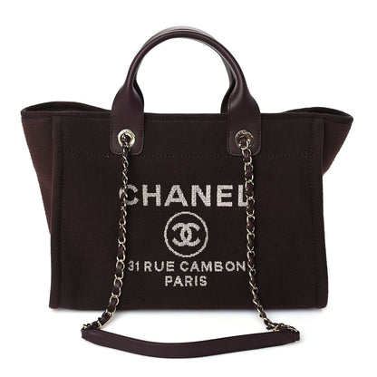 Chanel Mixed Fibers Calfskin Small Deauville Tote  Burgundy 1 of 9