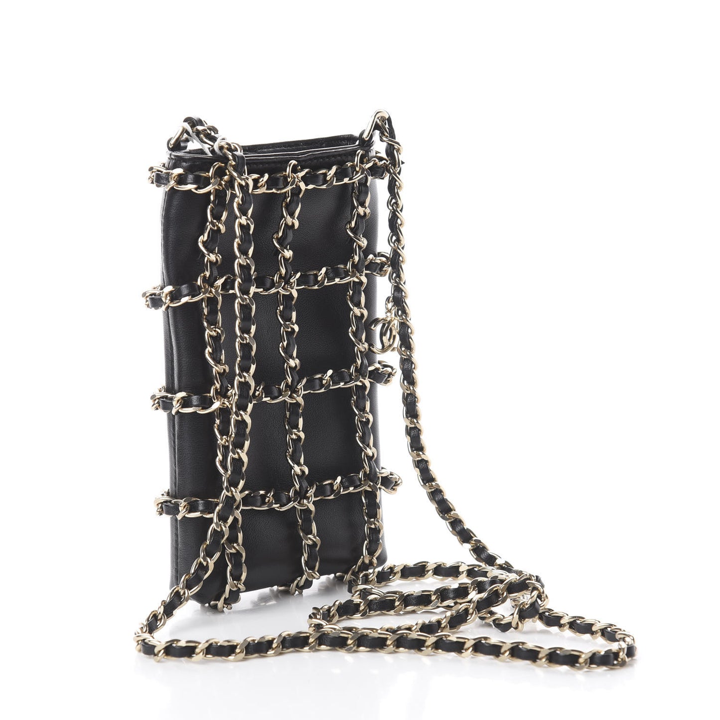 Lambskin Tech Me Out Clutch With Chain Black