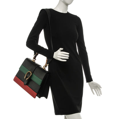 Gucci Calfskin Bamboo Web Large Dionysus Top Handle Bag Black Bright Evergreen Hibiscus Red 2 of 11