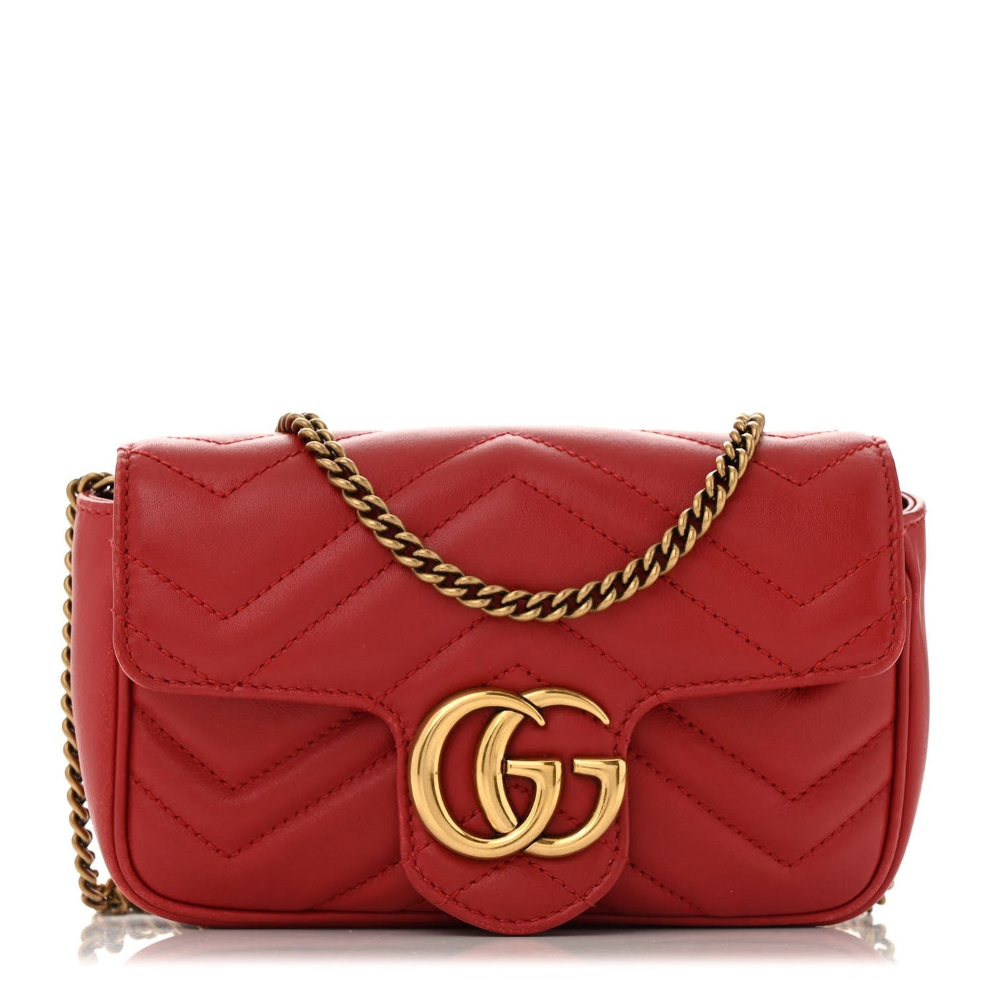 Calfskin Matelasse Super Mini GG Marmont Shoulder Bag Hibiscus Red