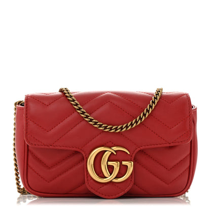 Gucci Calfskin Matelasse Super Mini GG Marmont Shoulder Bag Hibiscus Red 1 of 7
