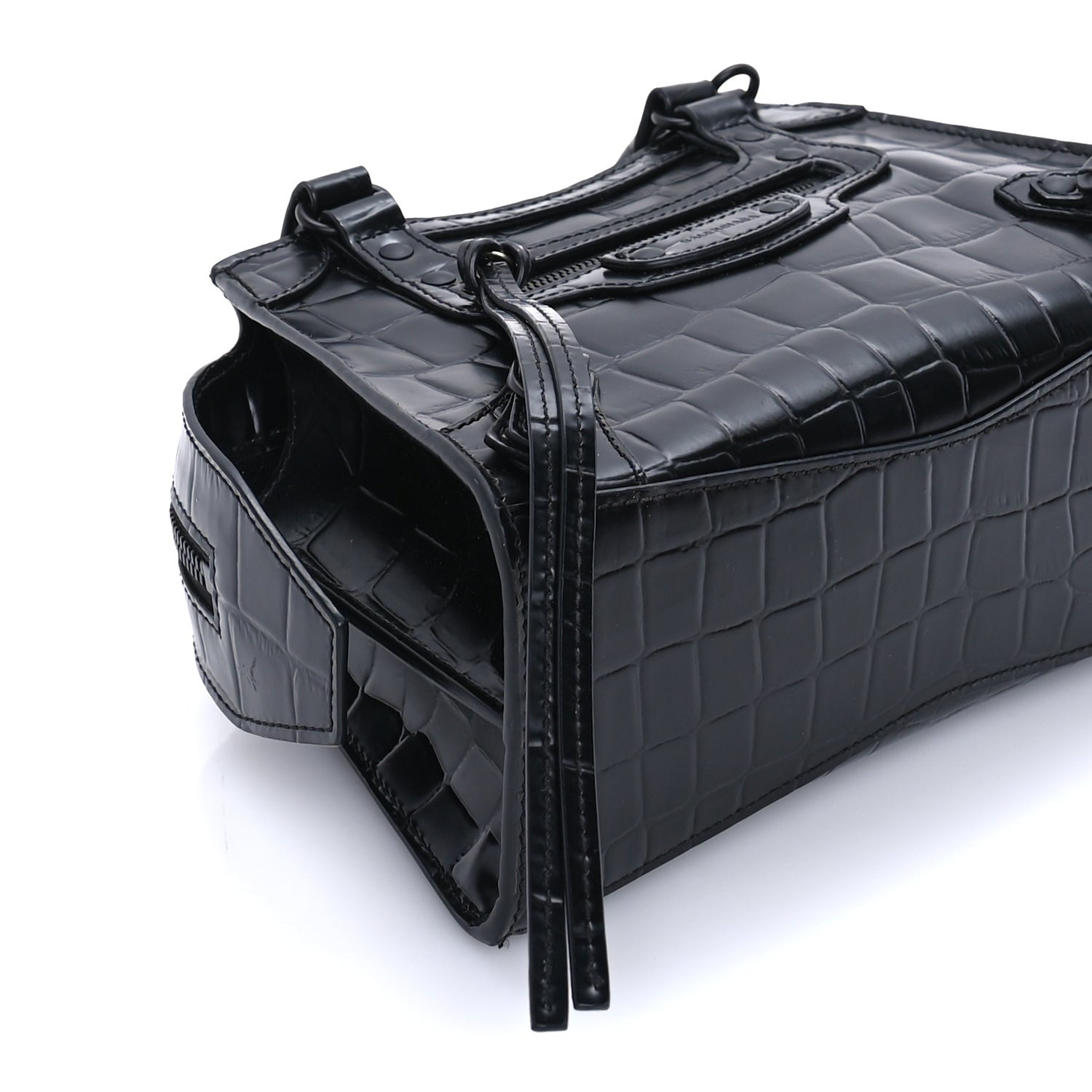 Balenciaga Semi Shiny Calfskin Crocodile Embossed Neo Classic Black Hardware Mini City  Black 7 of 7