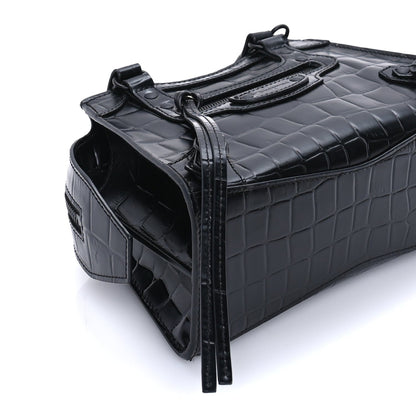 Balenciaga Semi Shiny Calfskin Crocodile Embossed Neo Classic Black Hardware Mini City  Black 7 of 7