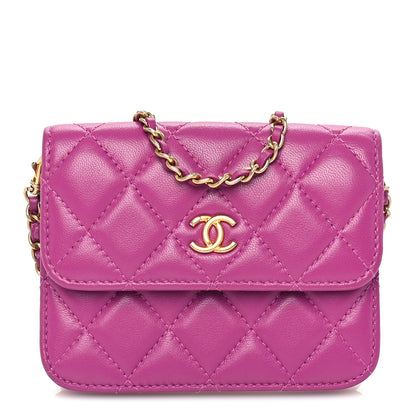 Chanel Lambskin Quilted CC Pearl Crush Card Holder With Chain Purple 1 of 9