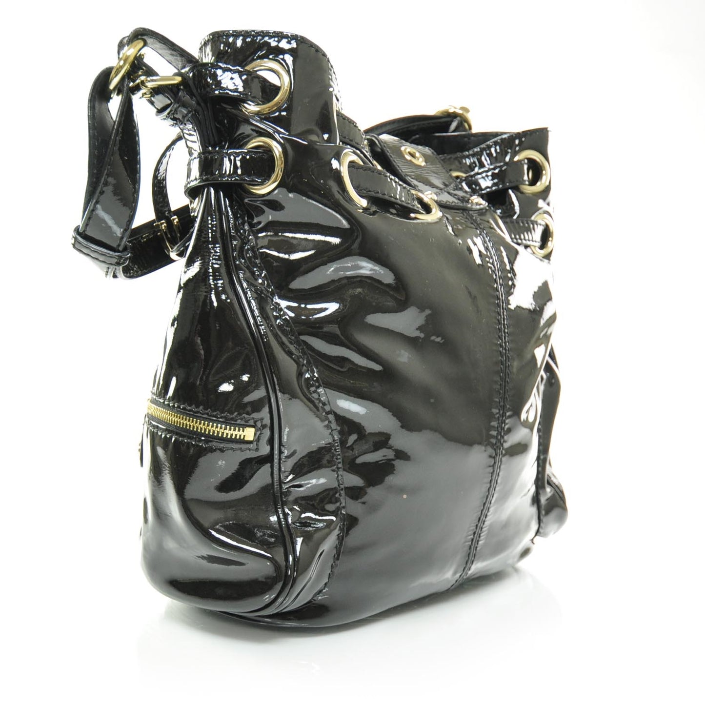 Patent Leather Ring Hobo Black