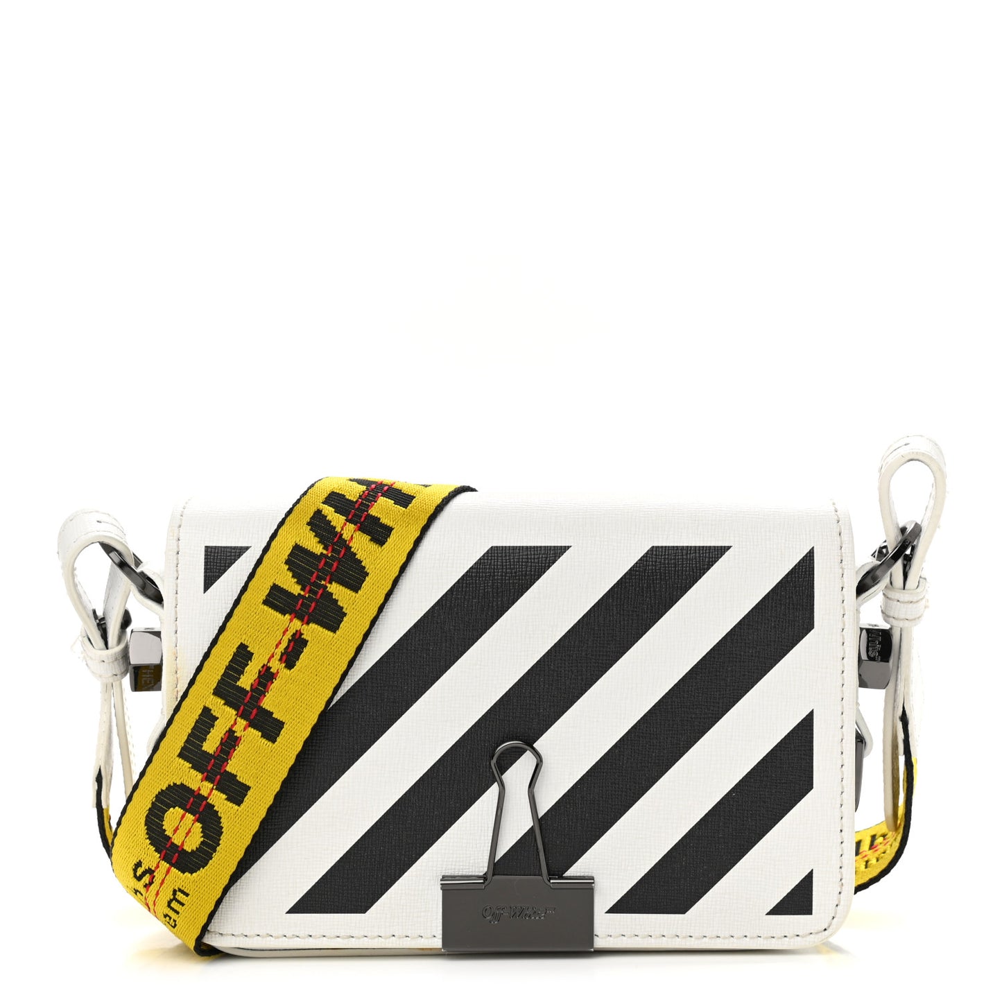 Saffiano Striped Diag Binder Flap Bag White Black
