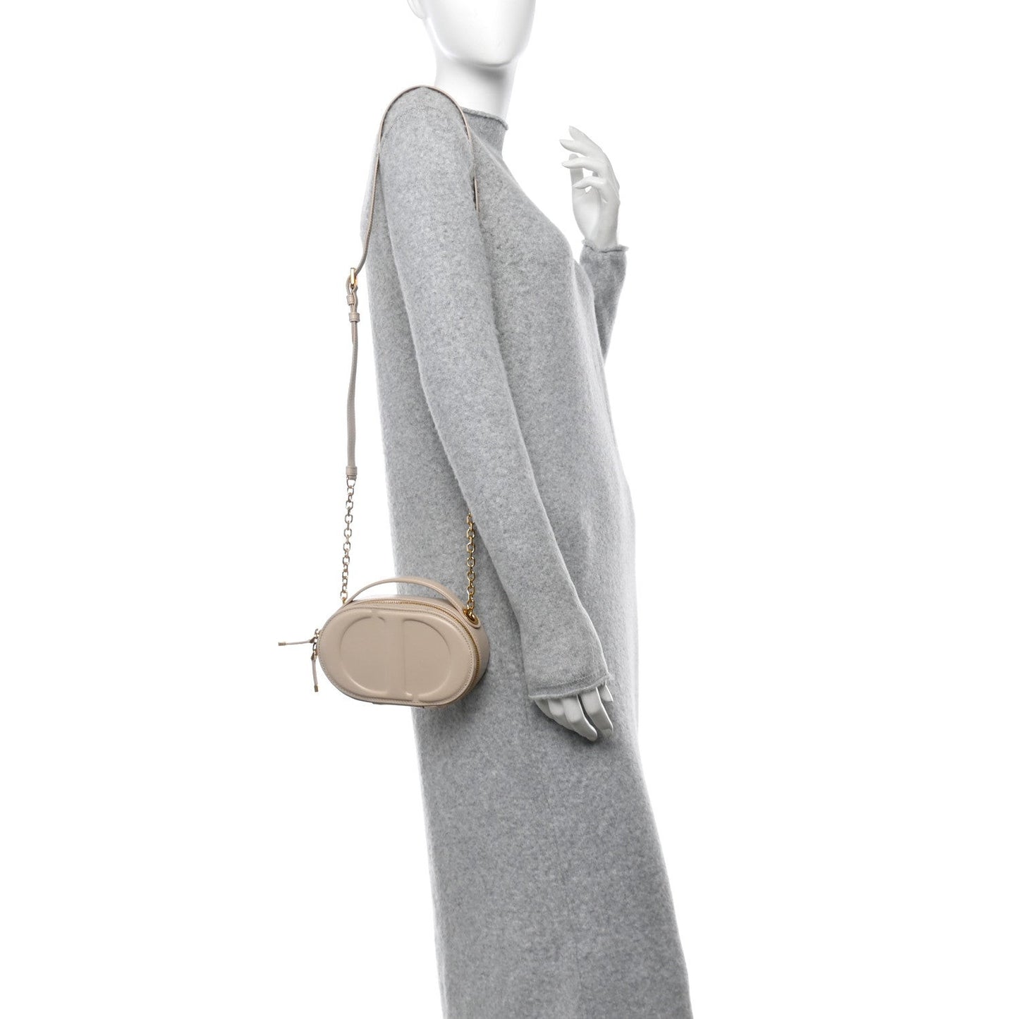 Calfskin CD Signature Oval Crossbody Camera Bag Caramel Beige