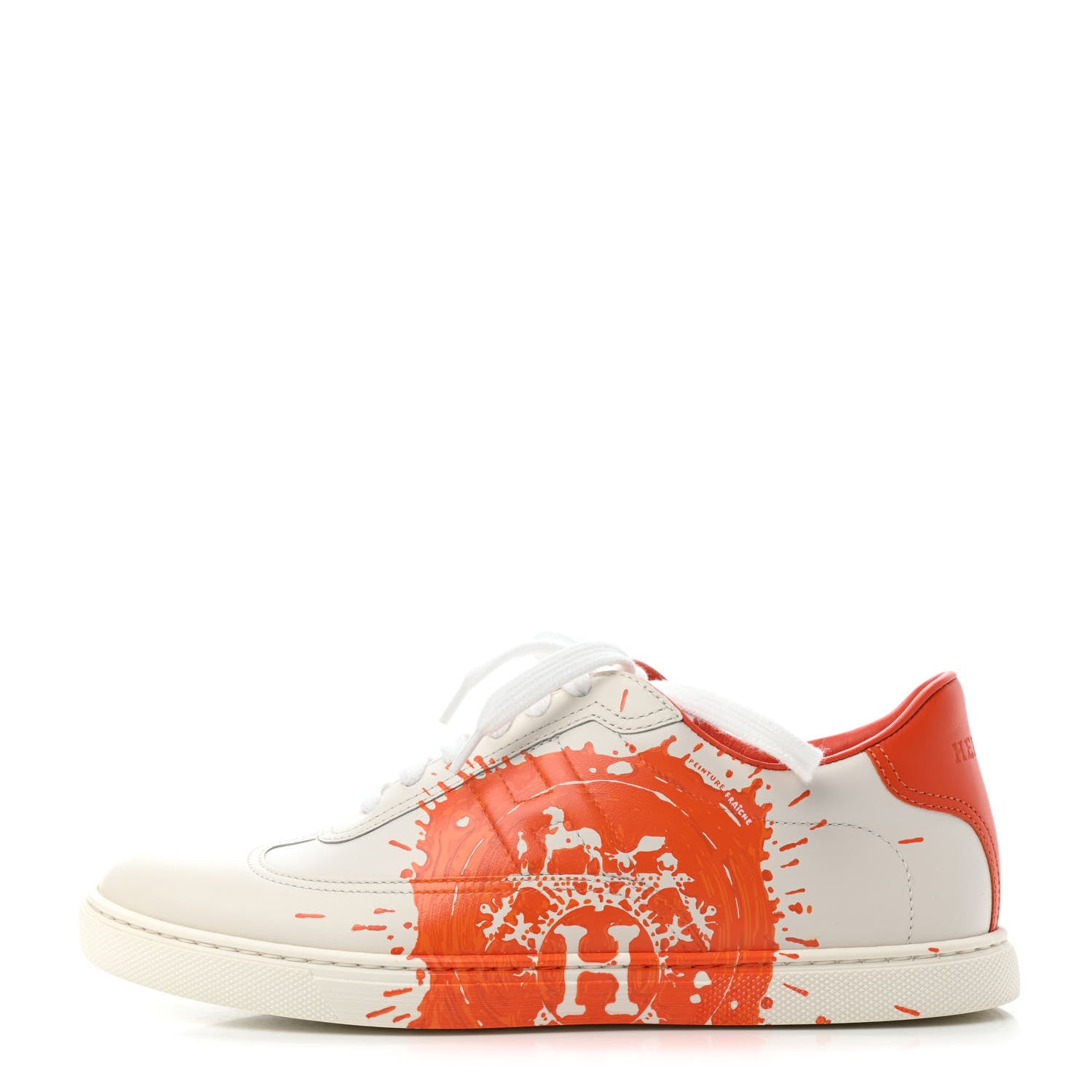 Hermes Swift Printed Peinture Fraiche Quicker Sneakers 37.5 White Orange 1 of 4