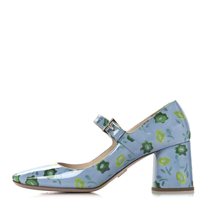 Prada Patent Floral Mary Jane 65mm Pumps 38 Blue 1 of 7