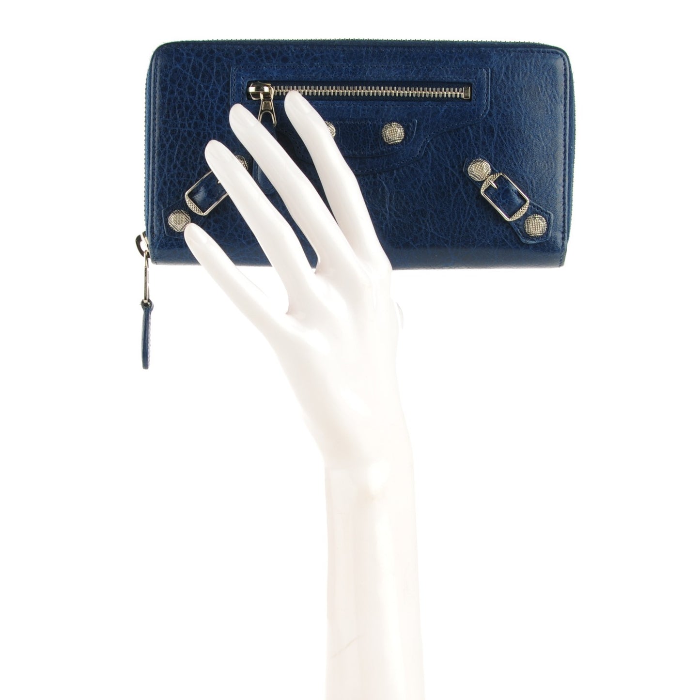 Agneau Giant 12 Silver Hardware Continental Zip Around Bleu Mineral