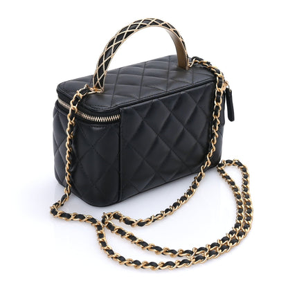 Chanel Lambskin Quilted Metal Twist Small Top Handle Vanity Case With Chain  Black 3 of 10