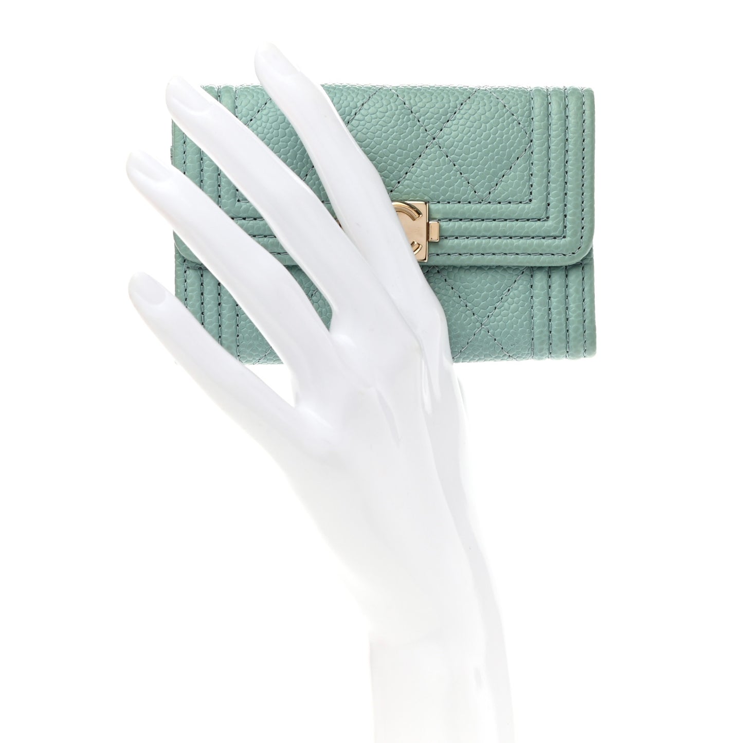 Caviar Quilted Boy Flap Card Holder Light Blue