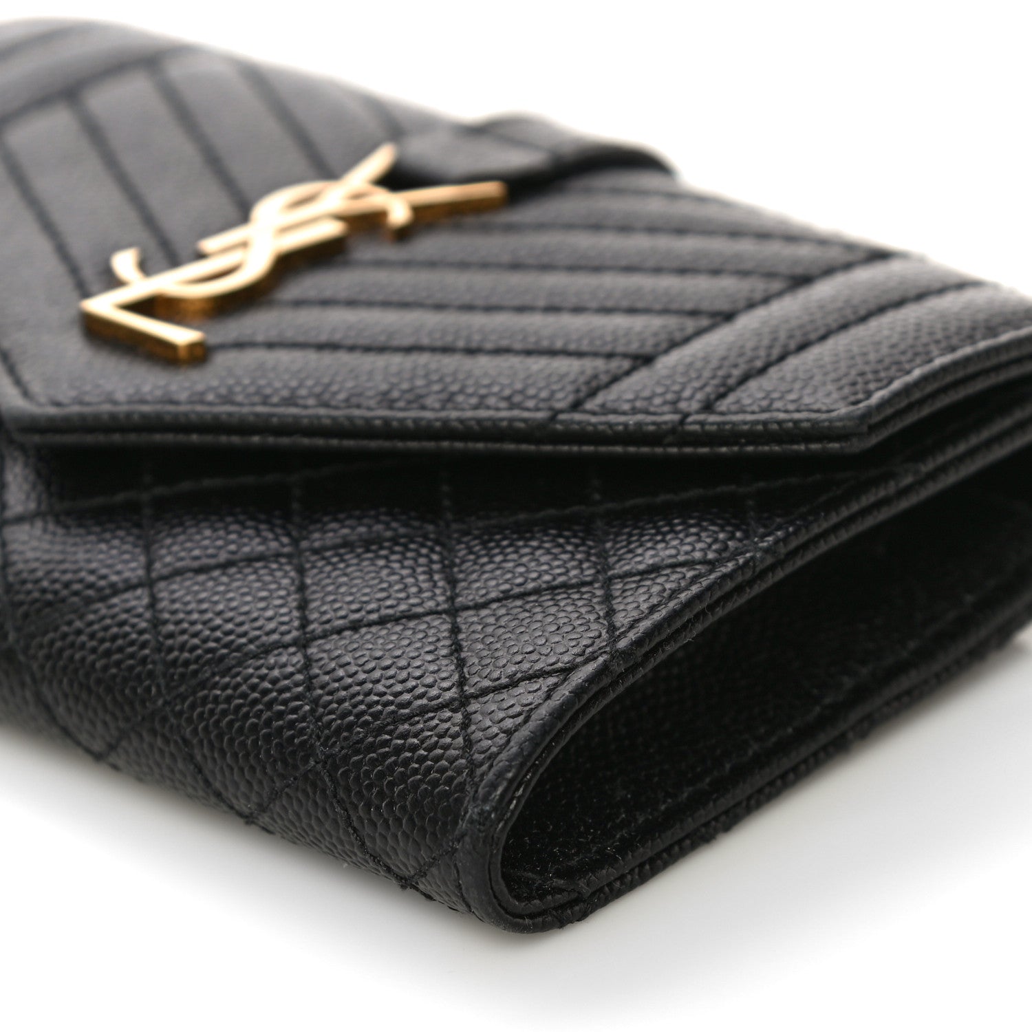Saint Laurent Grain De Poudre Textured Mixed Matelasse Triquilt Small Monogram Envelope Wallet Black 9 of 10