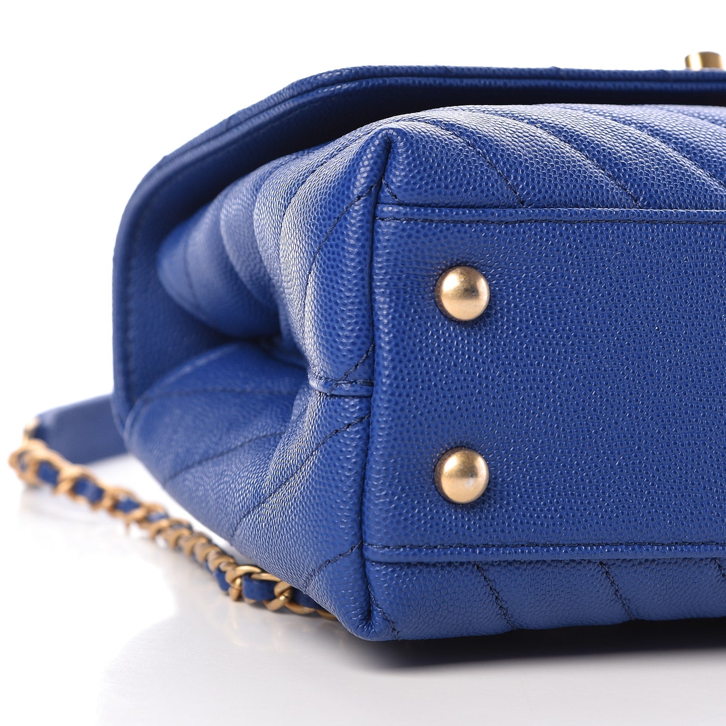 Caviar Chevron Quilted Mini Coco Handle Flap Blue