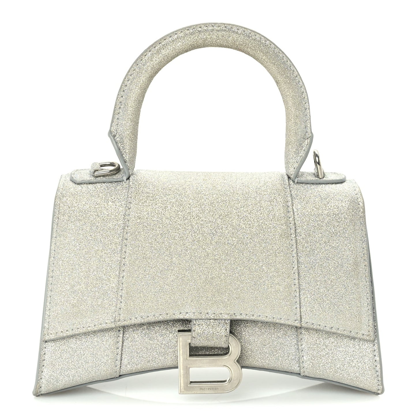 Glitter Fabric Hourglass Top Handle Bag XS  Grey