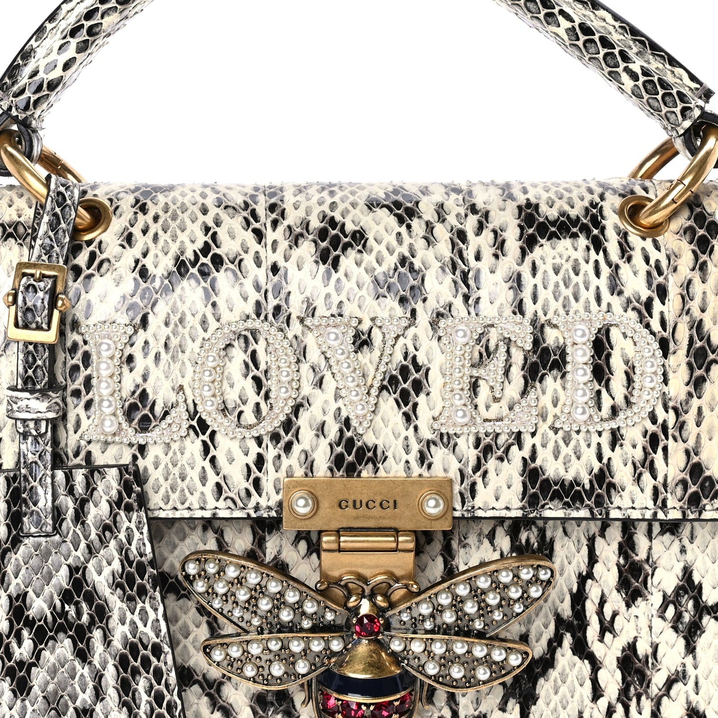 Snakeskin Sylvie Web Small Queen Margaret Top Handle Bag Roccia Natural