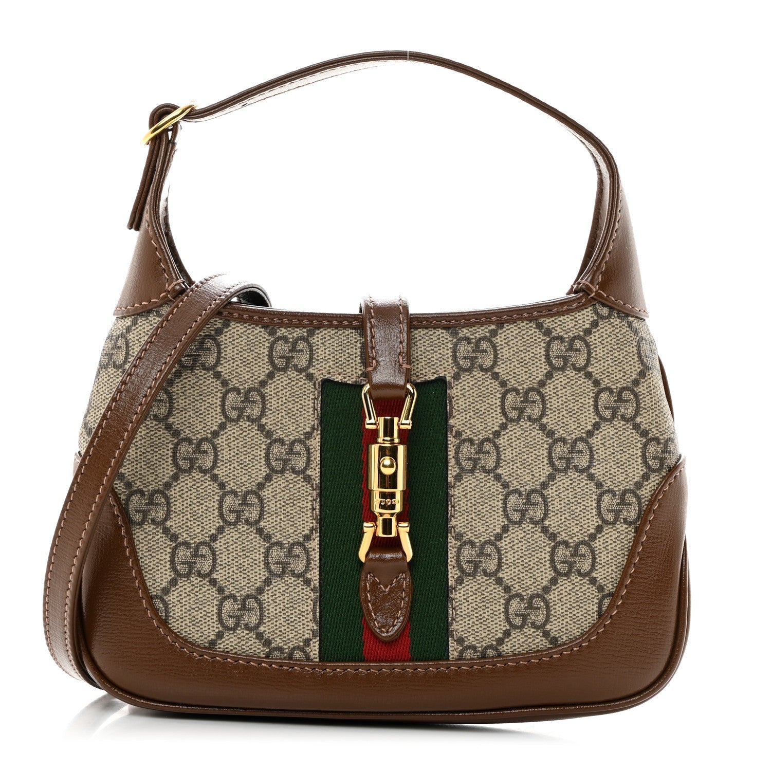 Gucci GG Supreme Monogram Azalea Calfskin Web Mini Jackie 1961 Hobo Beige Ebony Brown Sugar 1 of 7