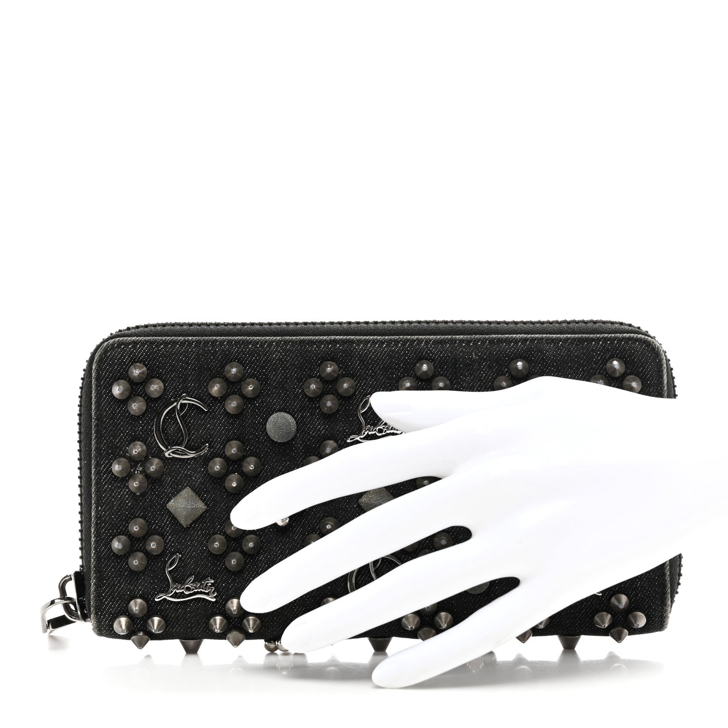Denim Panettone Spiked Zip Around Wallet Black
