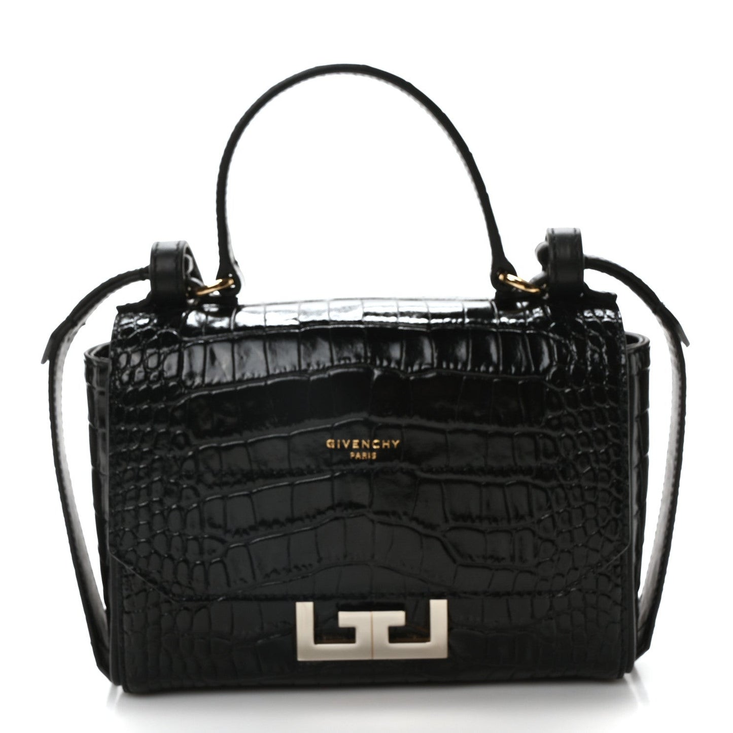 Calfskin Crocodile Embossed Eden Mini Top Handle Black