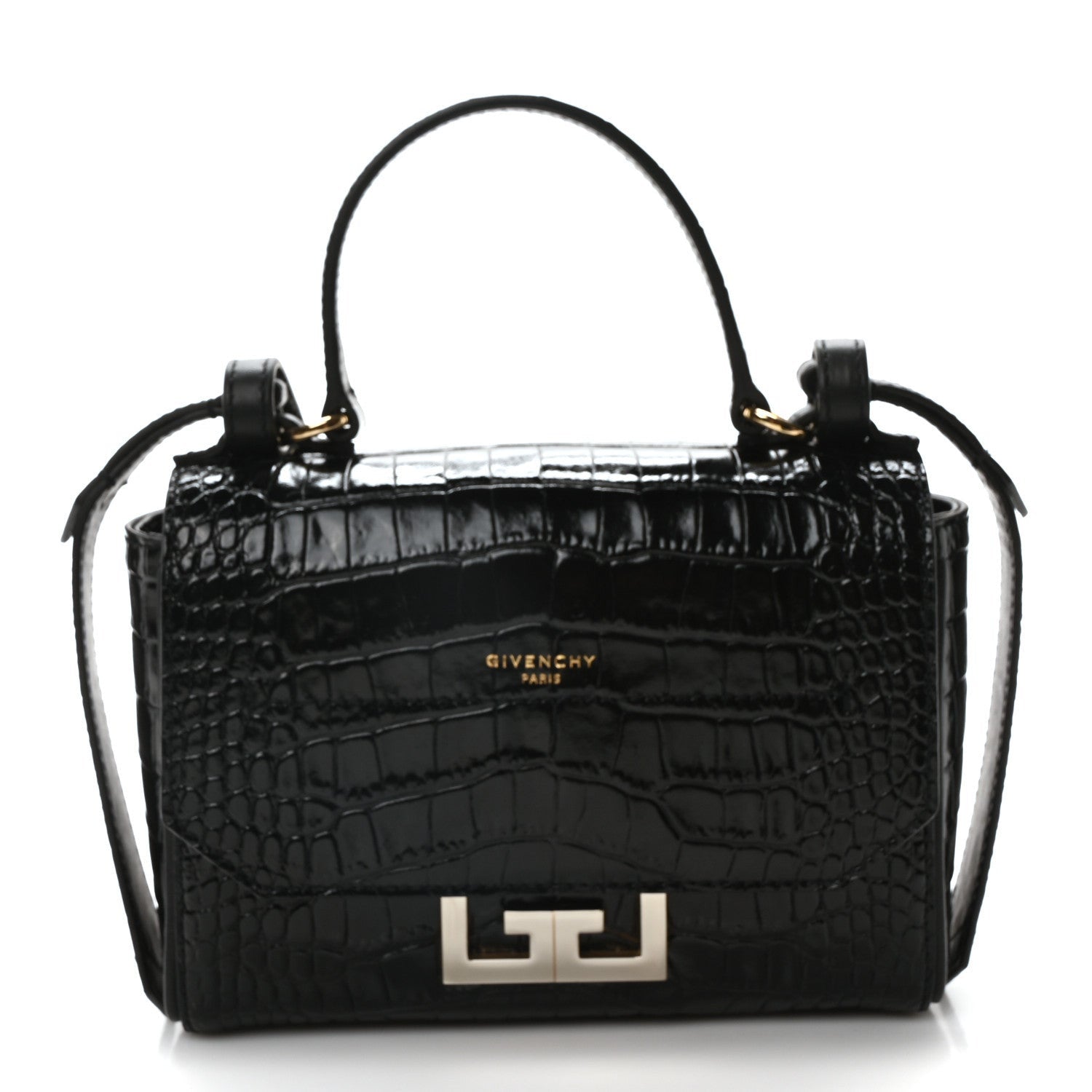 Givenchy Calfskin Crocodile Embossed Eden Mini Top Handle Black 1 of 7