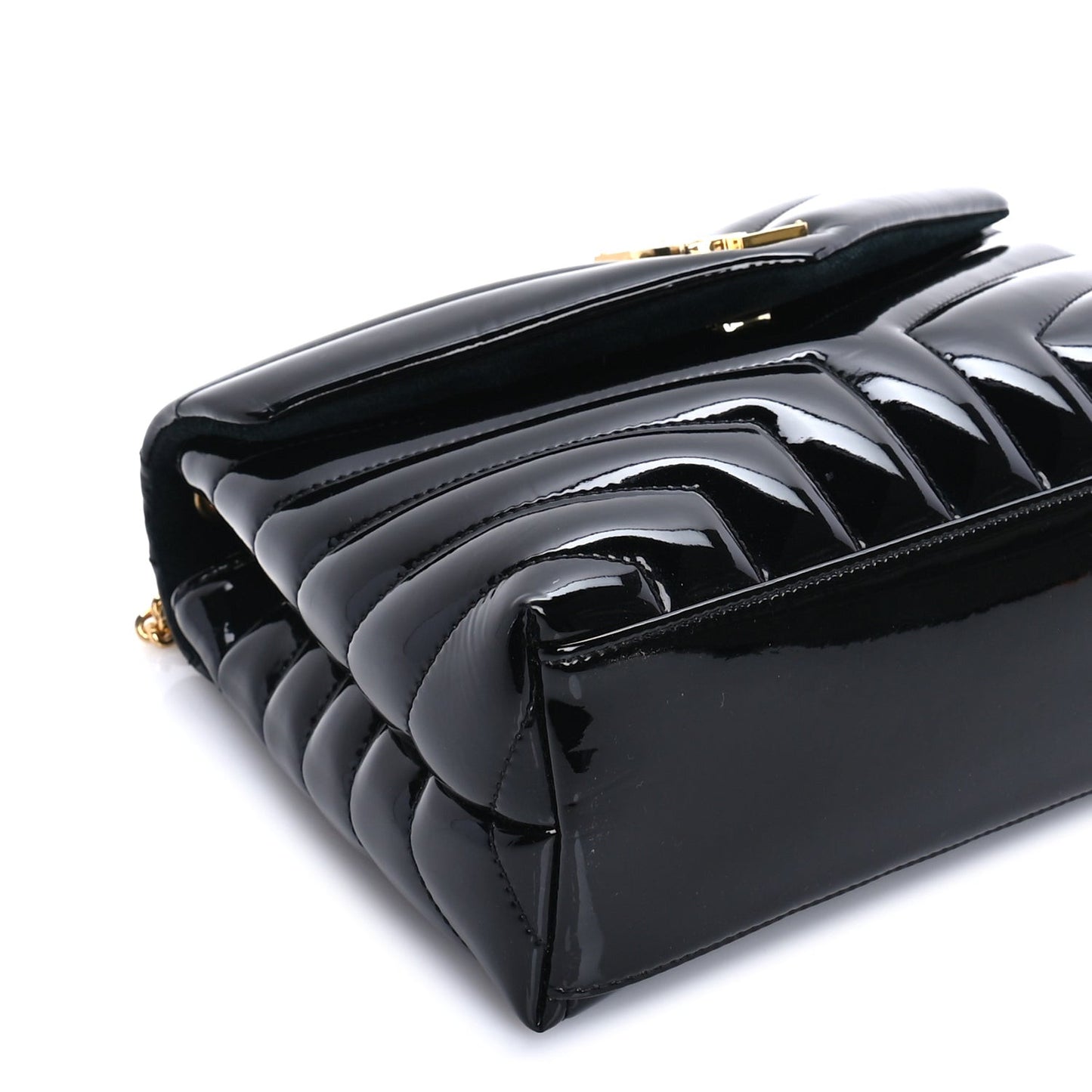 Patent Y Quilted Monogram Small Loulou Chain Satchel  Black