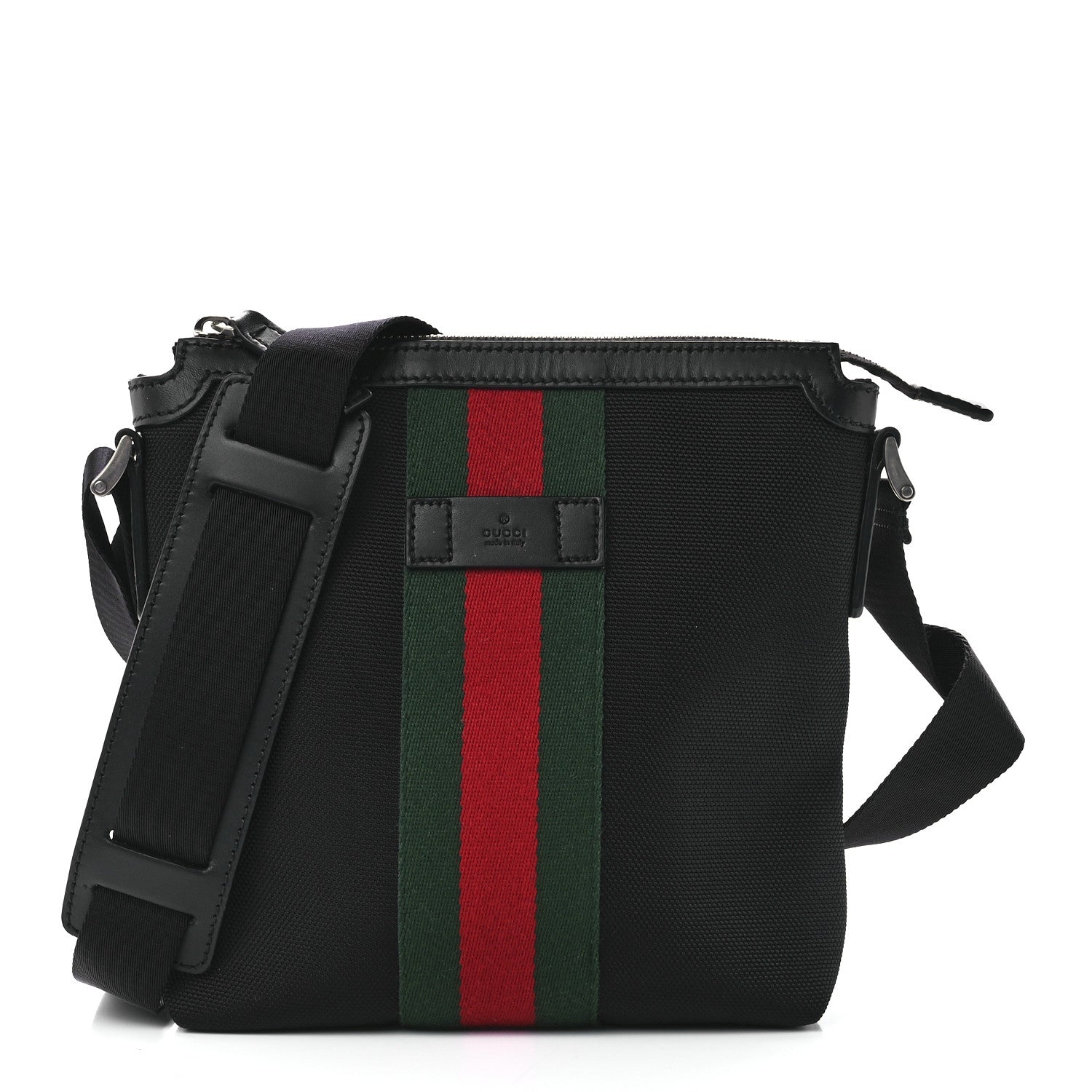 Gucci Techno Canvas Selleria Calfskin Web Small Flat Messenger Bag Black 1 of 13