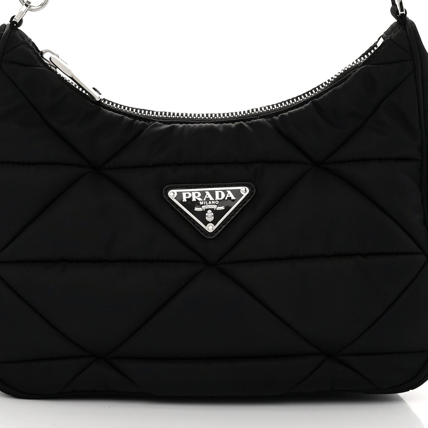 Tessuto Nylon Triangle Quilted Padded Patchwork System Shoulder Bag Black