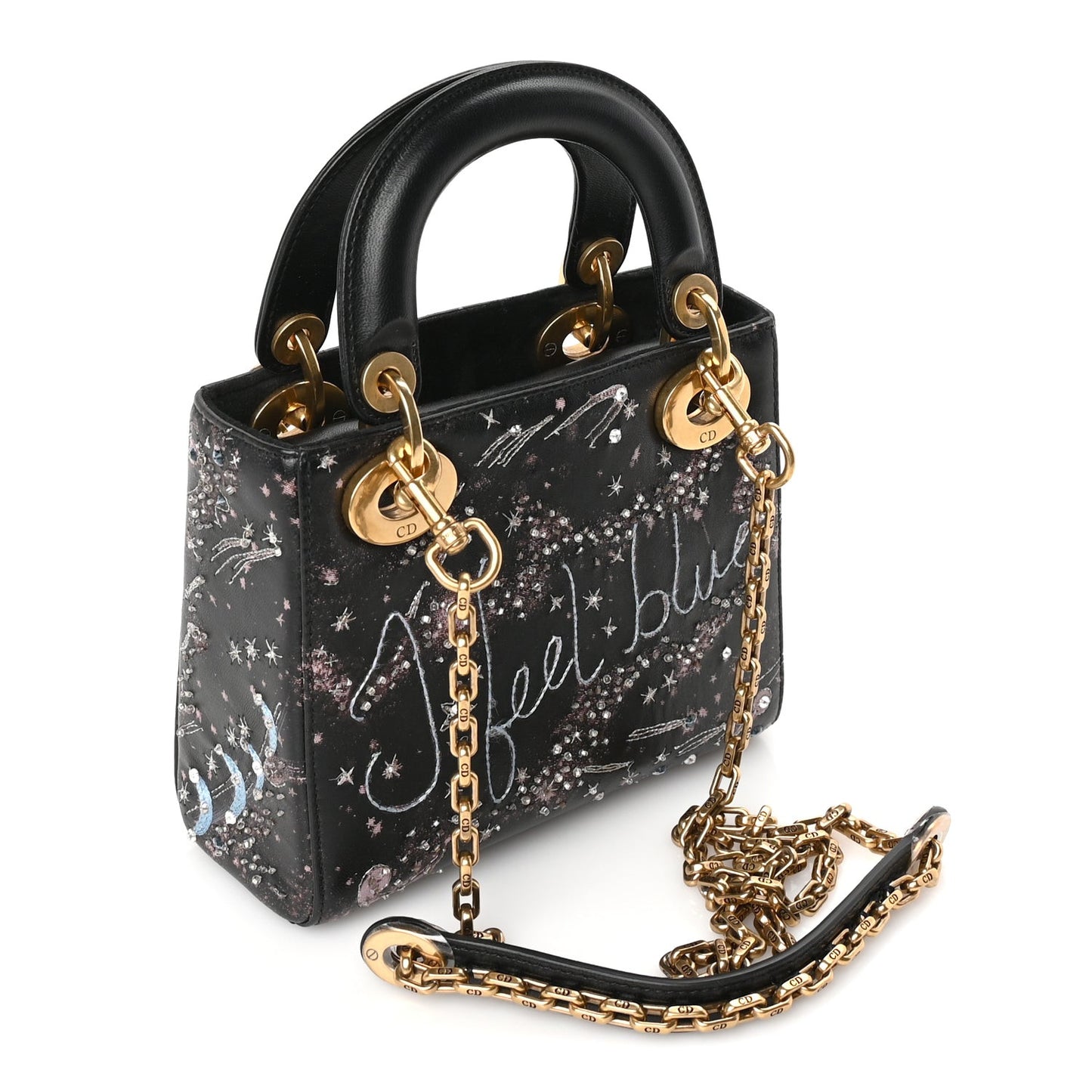 Lambskin Embroidered Mini C'est I Feel Blue Lady Dior  Black