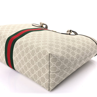 Gucci GG Supreme Monogram Textured Dollar Calfskin Web Large Ophidia Shopping Tote  Beige Mystic White Oatmeal 7 of 7