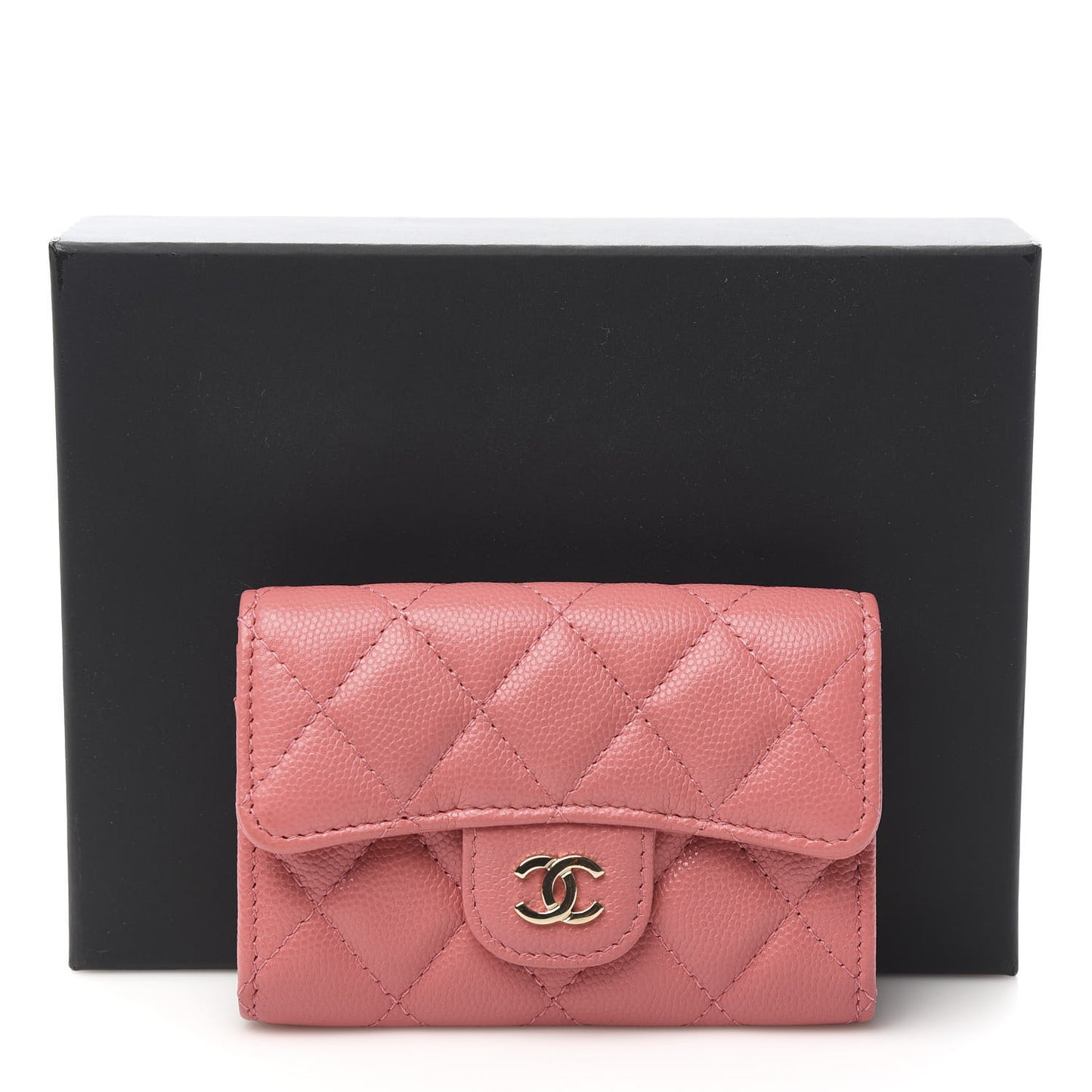 Caviar Quilted Flap Card Holder Pink