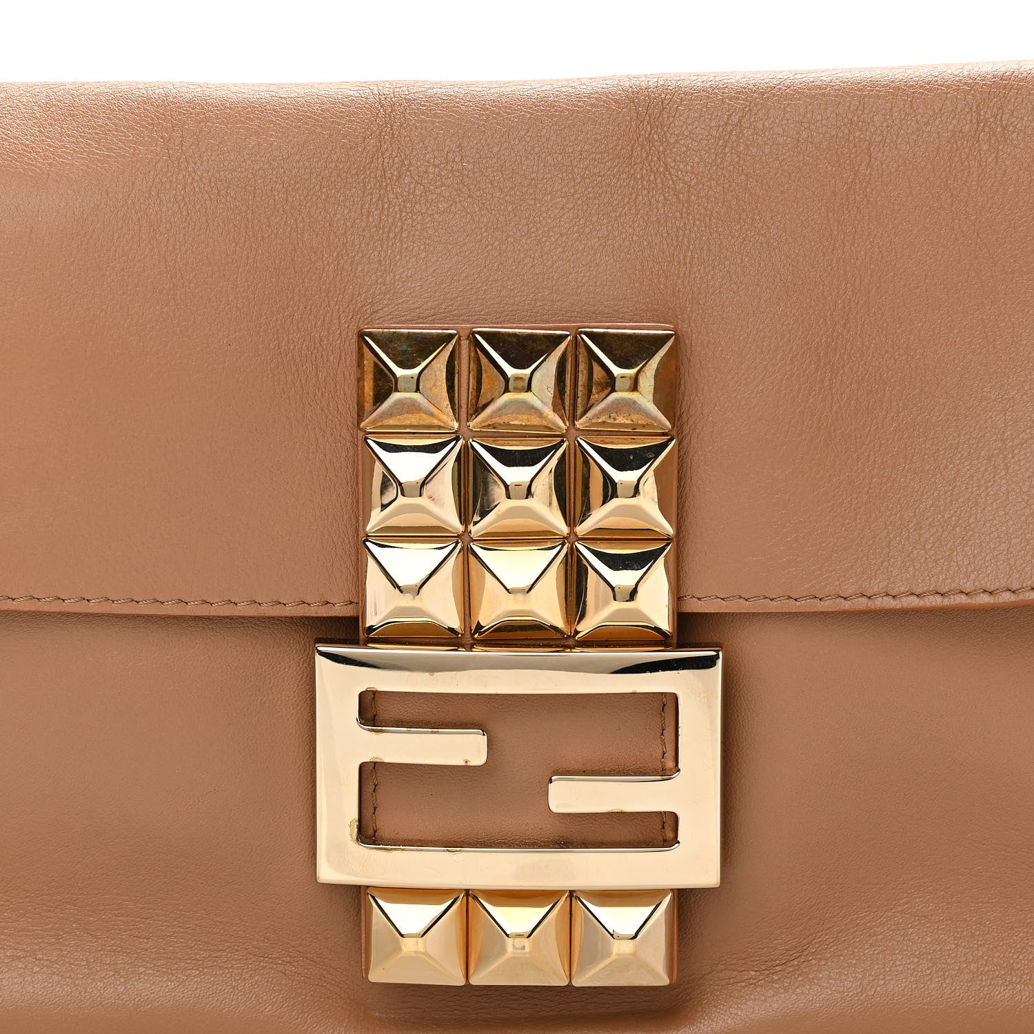 Fendi Calfskin Stud Baguette Brown 9 of 14