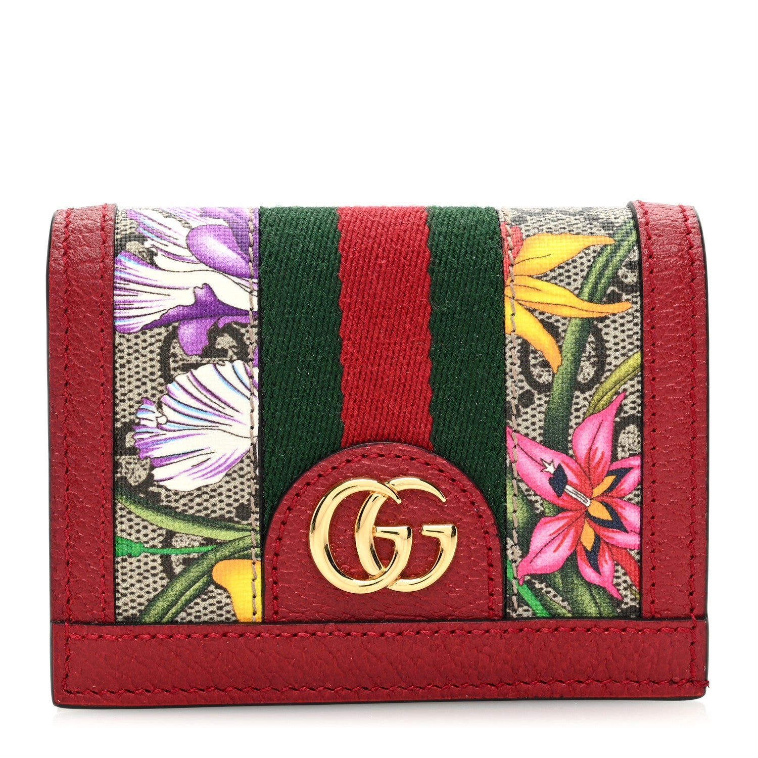 Gucci GG Supreme Monogram Flora Web Ophidia Card Case Red 1 of 7