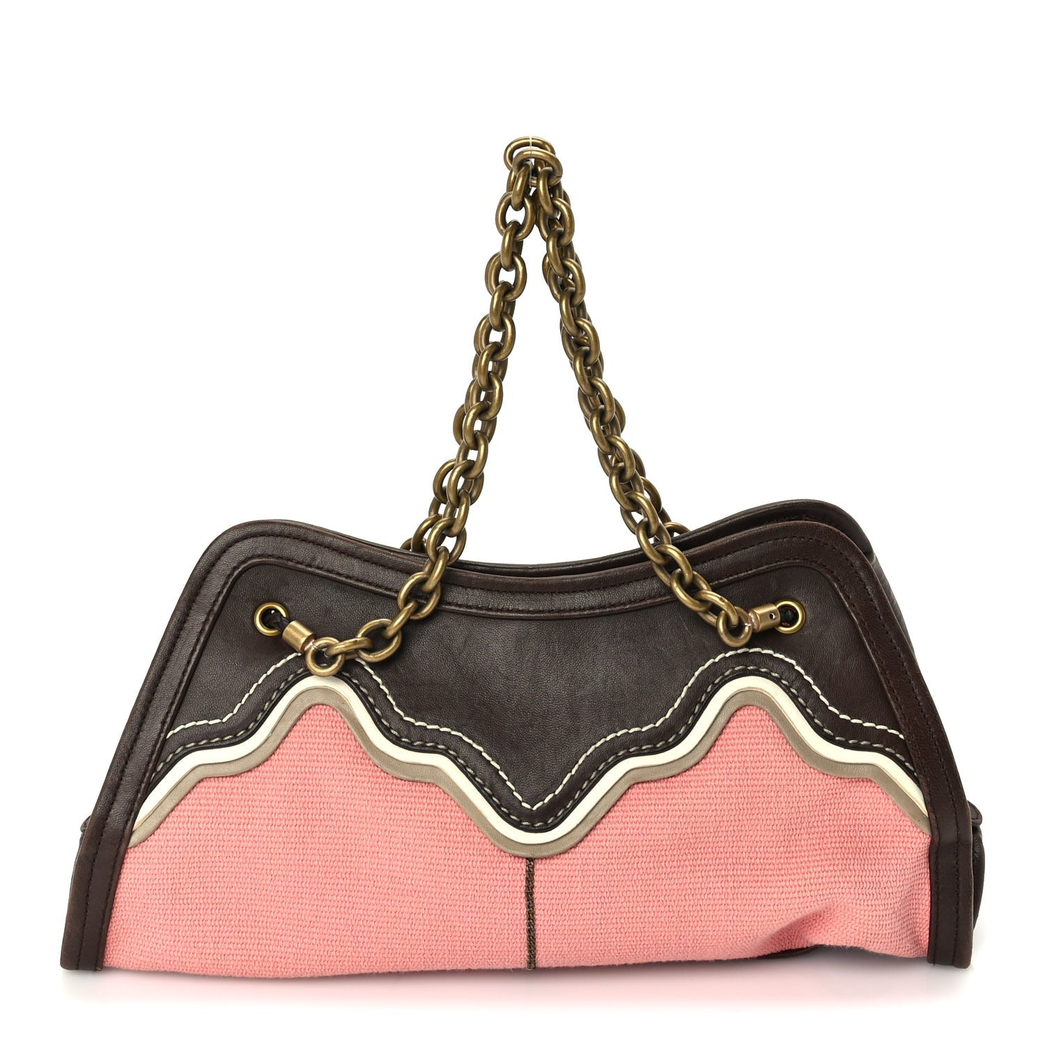 Bottega Veneta Canvas Calfskin Trimmed Shoulder Bag  Pink Brown 1 of 8
