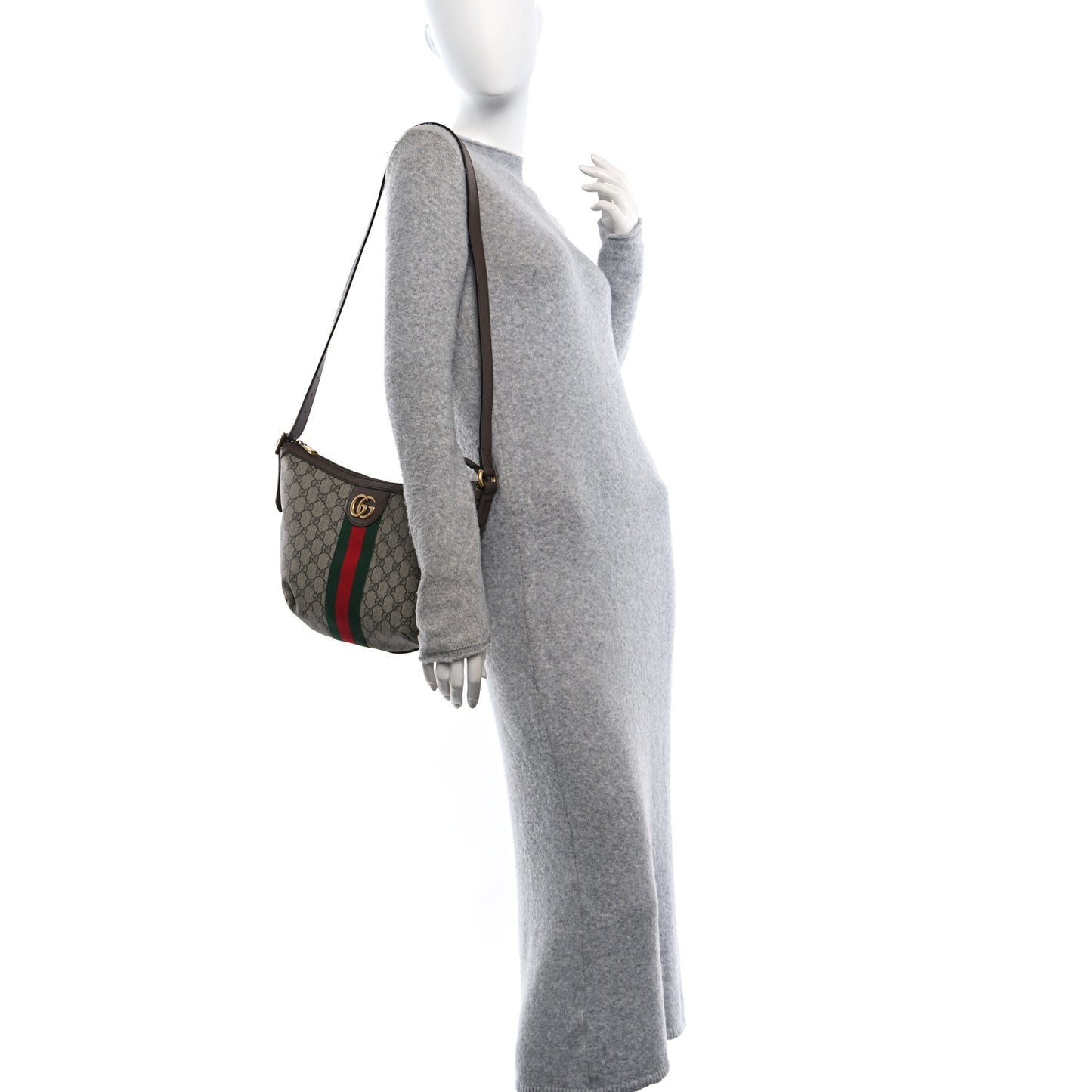 GG Supreme Monogram Web Small Ophidia Half Moon Hobo Brown