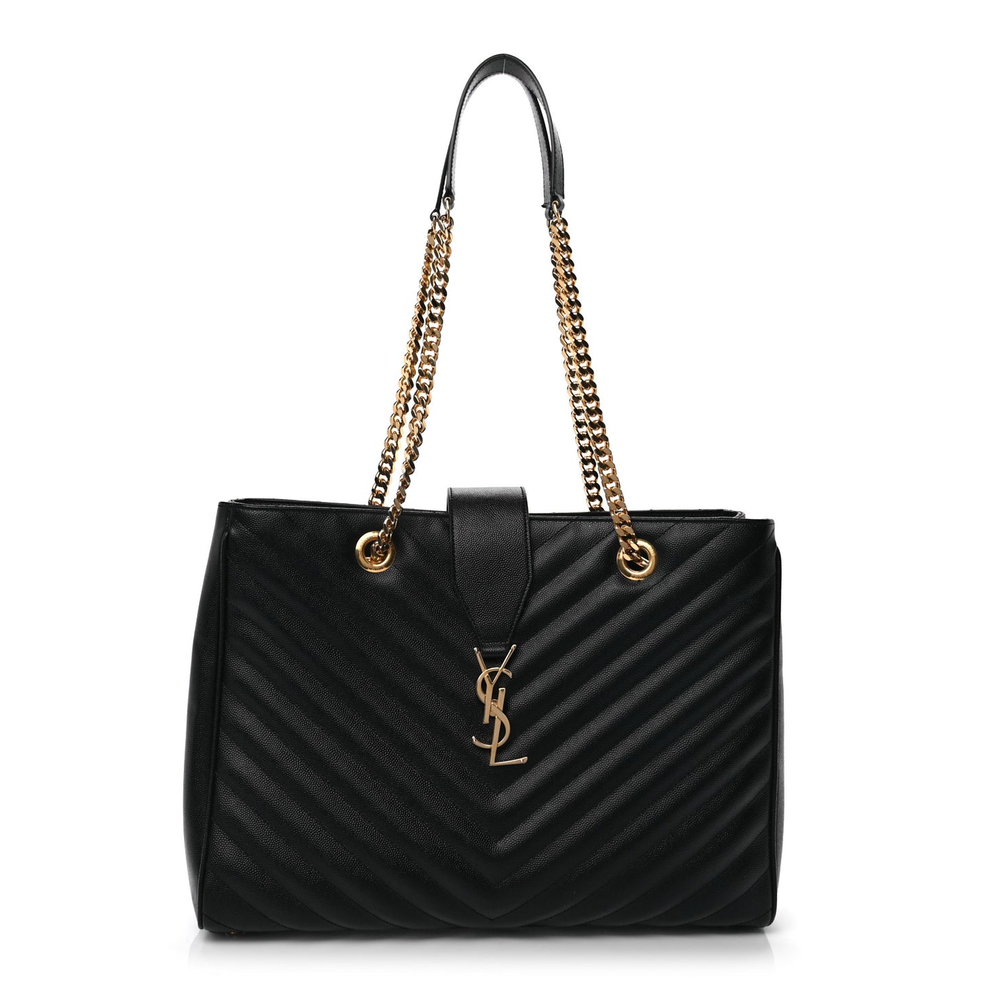 Grain De Poudre Matelasse Chevron Monogram Shopping Bag Black