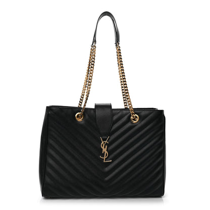 Saint Laurent Grain De Poudre Matelasse Chevron Monogram Shopping Bag Black 1 of 8