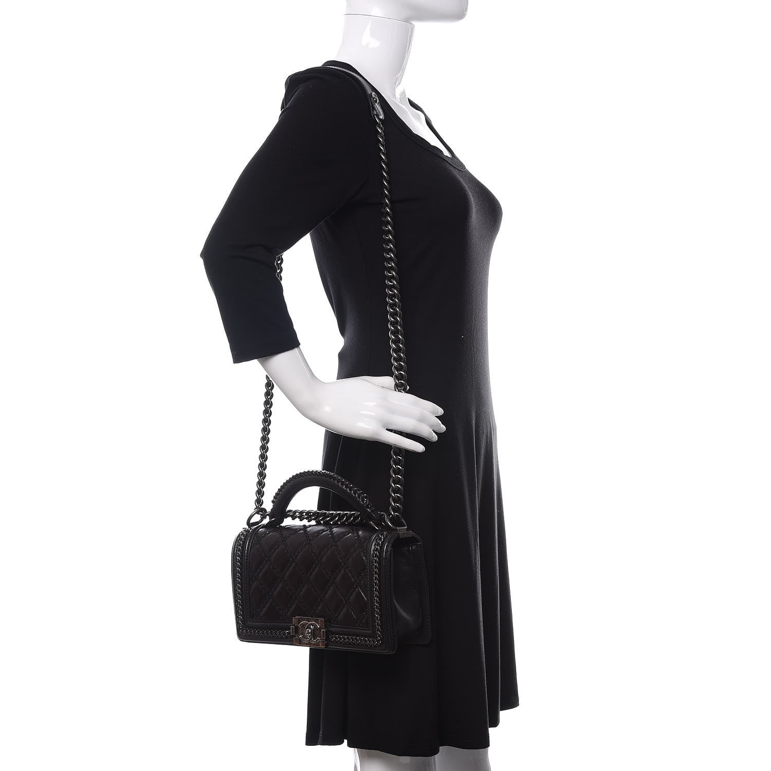 Chanel Goatskin Quilted Medium Boy Top Handle Flap Black 2 of 11