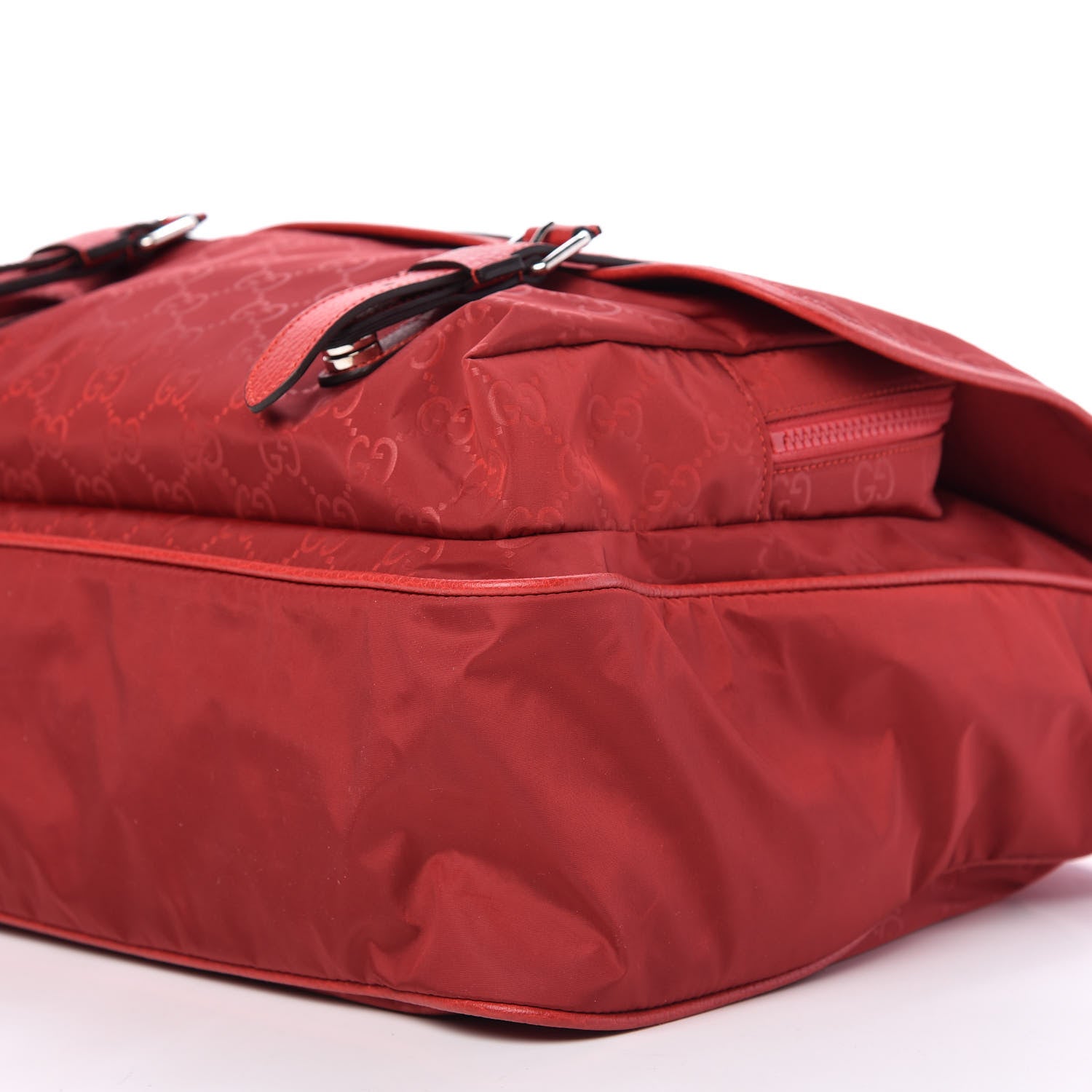 Gucci Nylon Monogram Double Buckle Flap Messenger Bag Vibrant Red 7 of 10