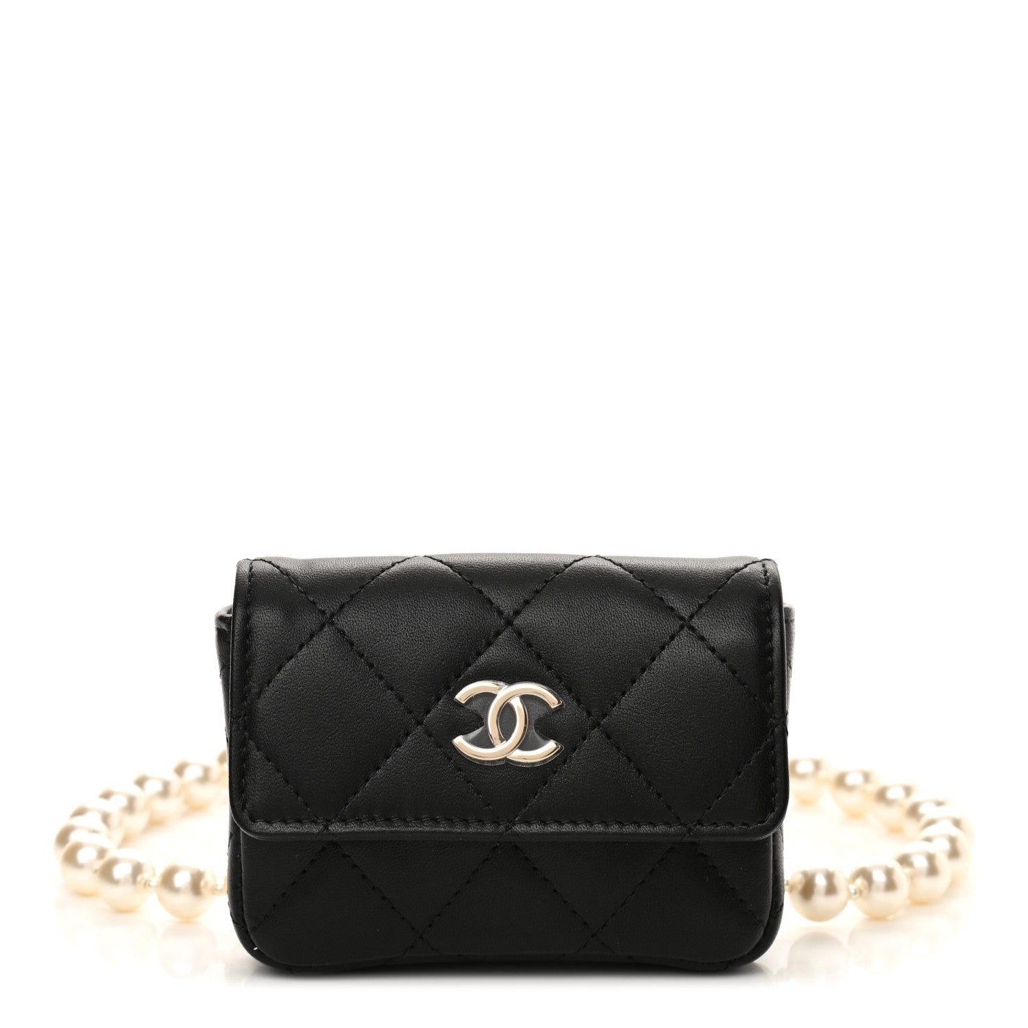 Chanel Lambskin Quilted Pearl Chain Belt Bag Black 1 of 11