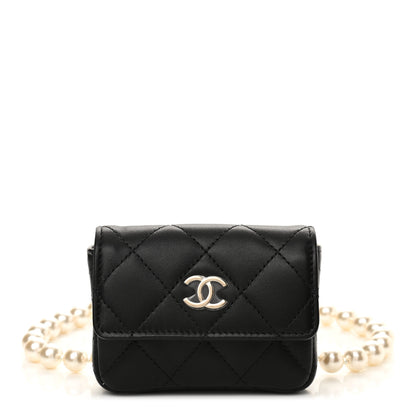 Chanel Lambskin Quilted Pearl Chain Belt Bag Black 1 of 11