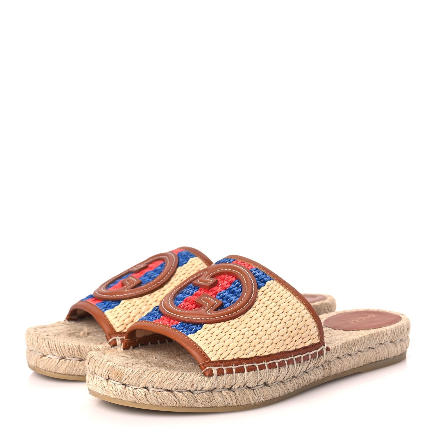Gucci Raffia Interlocking G Flat Slide Espadrille Sandals 38.5 Harness Brown 4 of 9