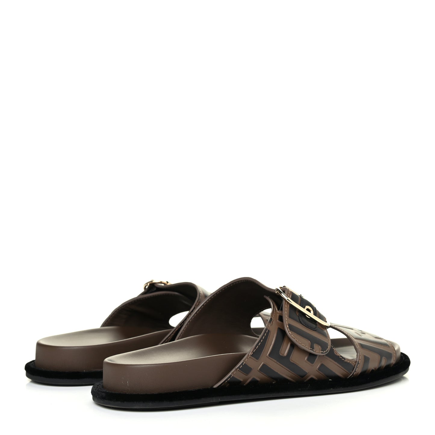 Calfskin FF Embossed Slide Sandals 39.5 Maya Black