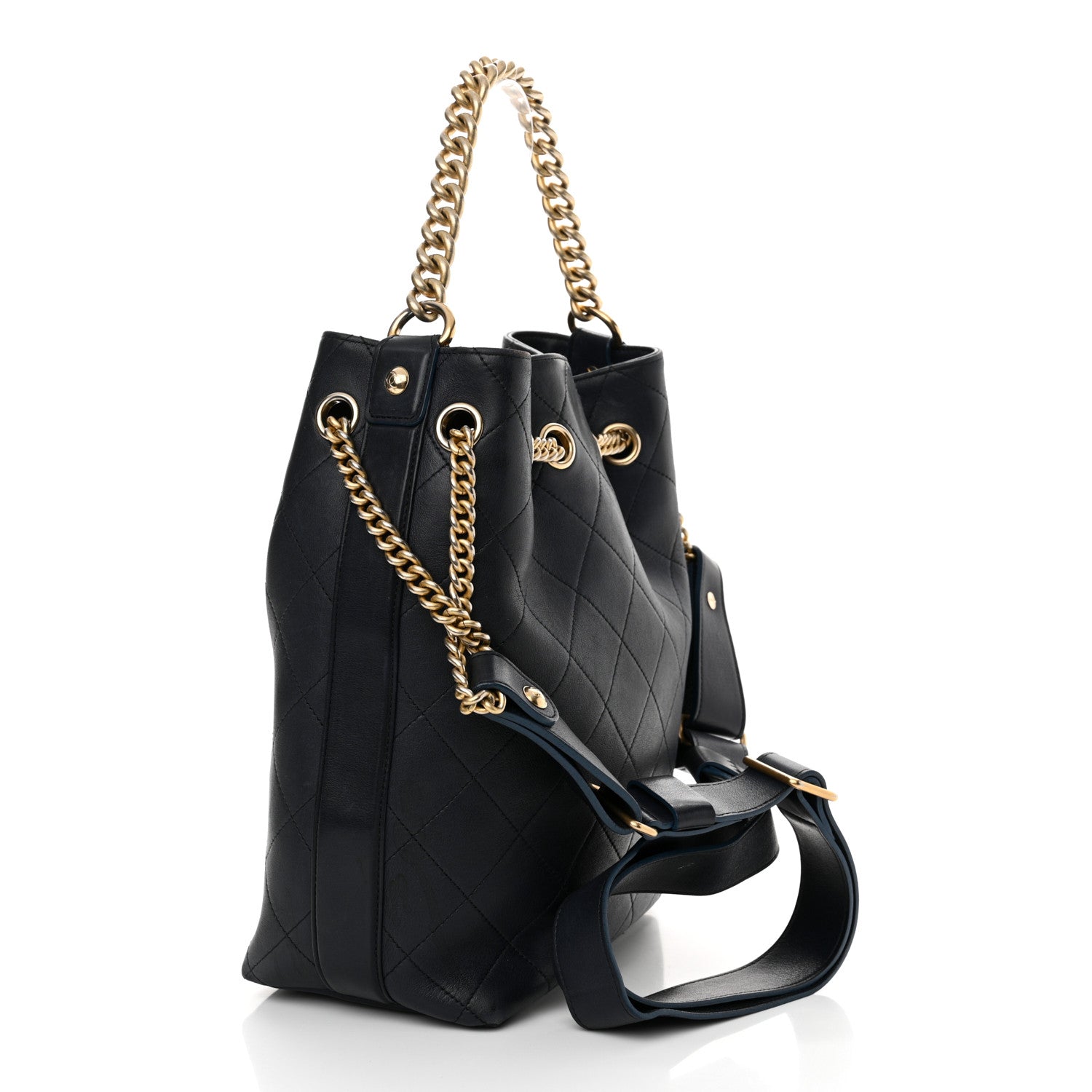 Chanel Calfskin Quilted Small On My Shoulder Drawstring Bag Blue 3 of 13