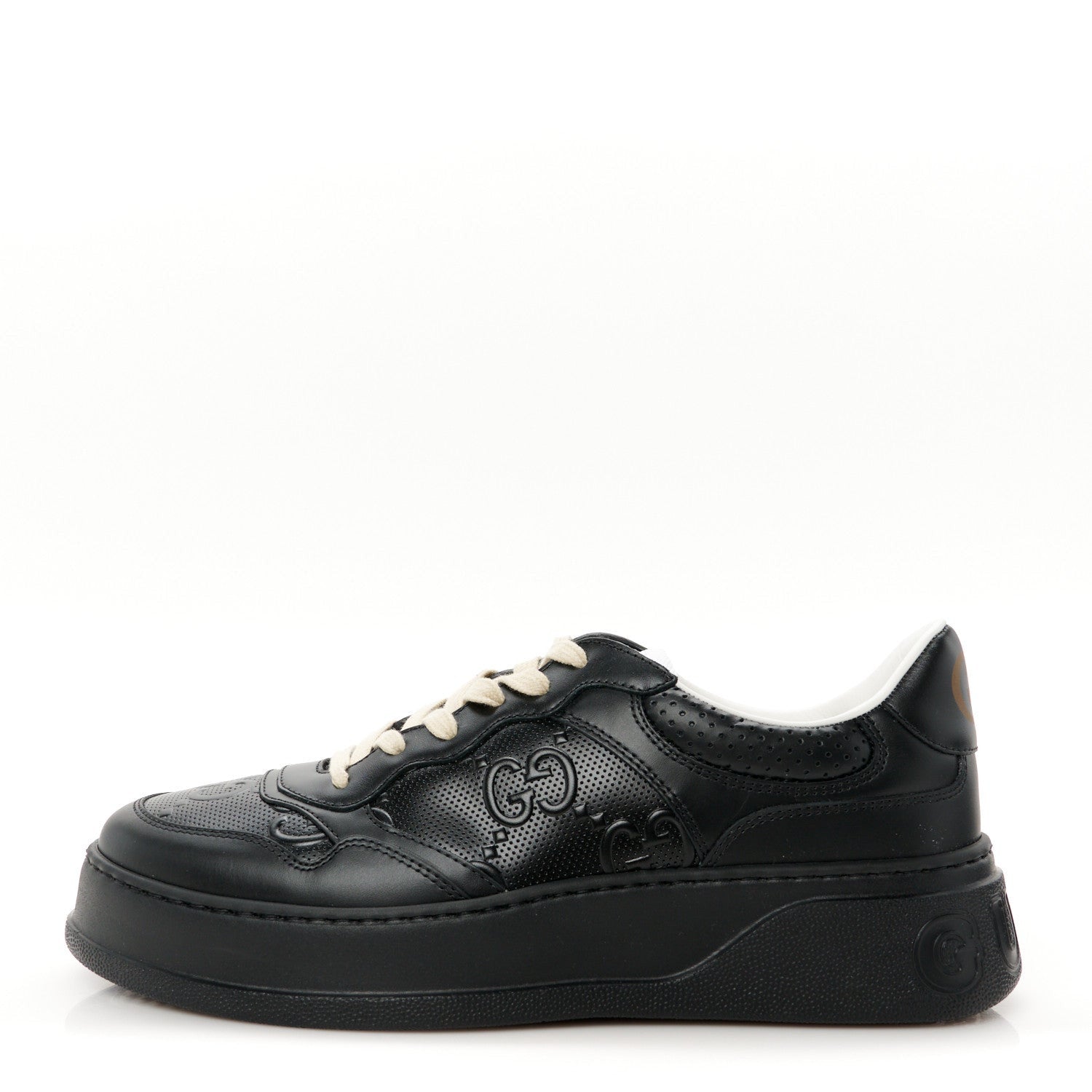 Gucci Calfskin GG Tennis Embossed Perforated Mens Interlocking G 55mm Sneakers 8.5 Black 1 of 7