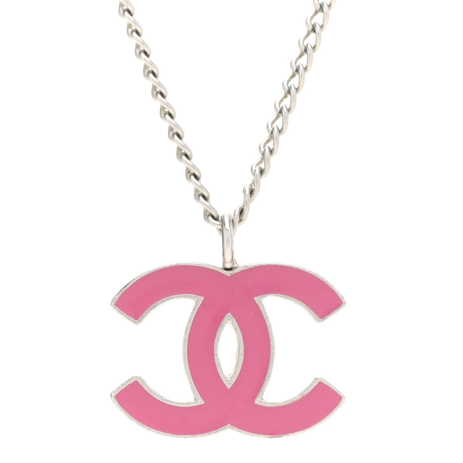 Chanel Enamel CC Pendant Necklace Pink Silver 4 of 7